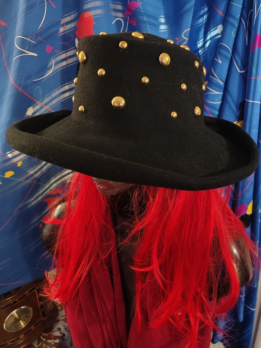 Vintage Bollman Hat Co Doveskin 100% Wool Felt Black Gold Studded Derby Top Hat